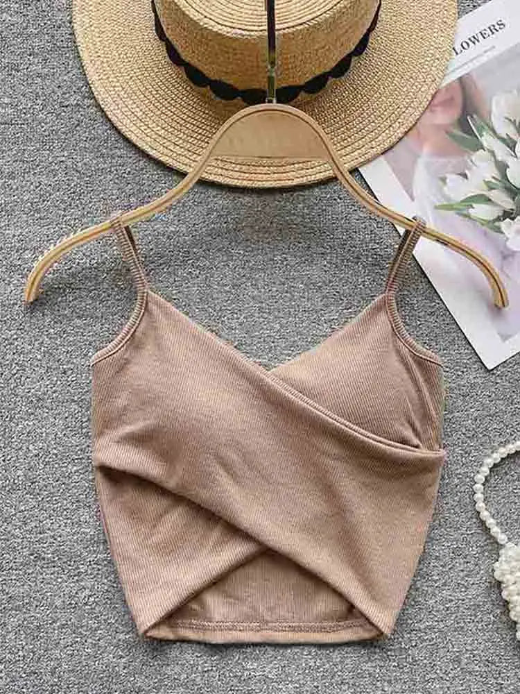 Damen-Trägertop mit unregelmäßigen Trägern, einfarbig, schlank, schick, Y2K – elegantes, lässiges und trendiges Sport-Top