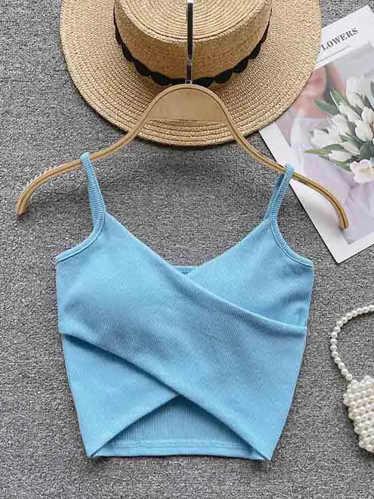 Damen-Trägertop mit unregelmäßigen Trägern, einfarbig, schlank, schick, Y2K – elegantes, lässiges und trendiges Sport-Top