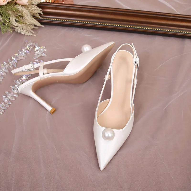 Escarpins Mariage Blanc Stiletto Demoiselle d'Honneur 2025 – Bout Pointu 6.5/8.5CM Pumps