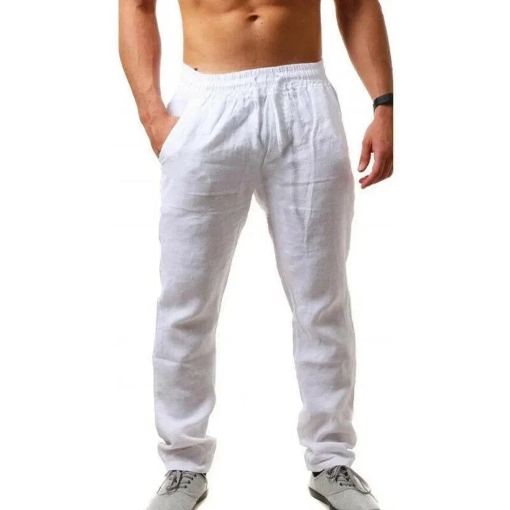 Pantalon Homme Coton Lin Respirant Couleur Unie Fitness Streetwear Casual Léger Confortable S-3XL | Pantalon Lin Coton Streetwear Premium