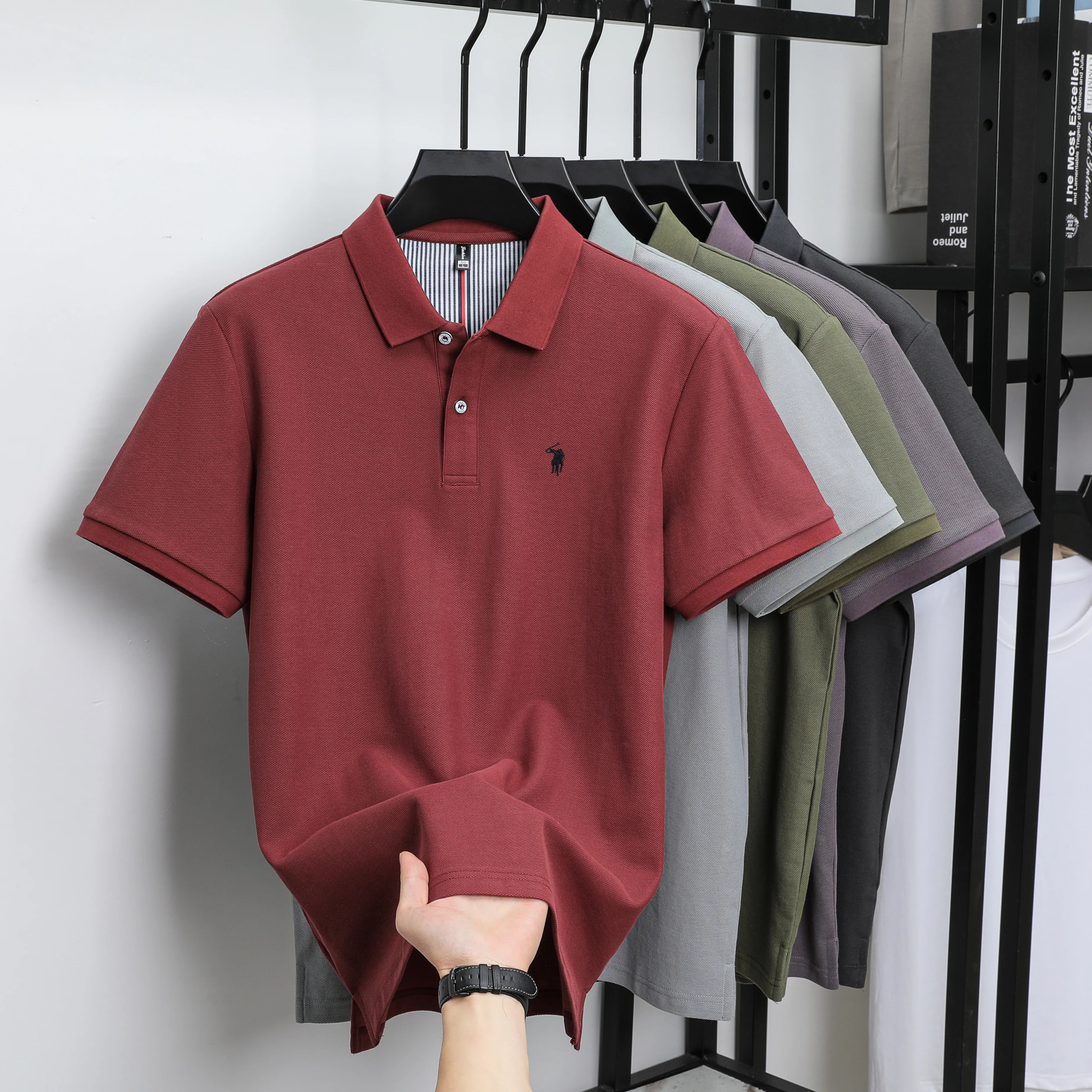 Polo Homme 100% Coton Pur Broderie 3D Manches Courtes Été Fashion Confortable Élégant | Polo Coton Broderie 3D Premium
