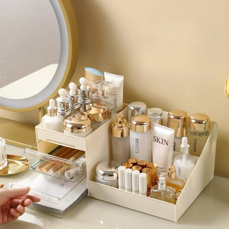 Organisateur Maquillage Transparent Premium à Tiroirs - Coiffeuse, Bureau & Dortoir