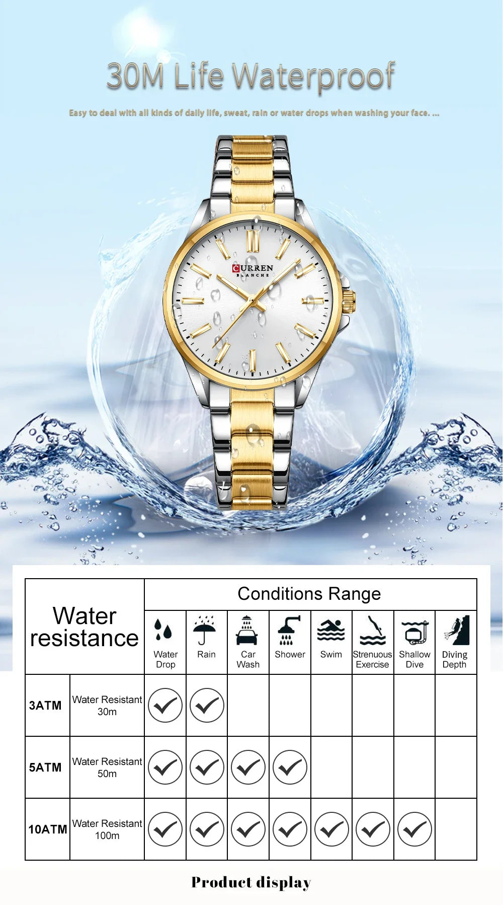 Montre Femme CURREN Fashion Casual Quartz – Acier Inoxydable Cadran Rond Simple Élégante