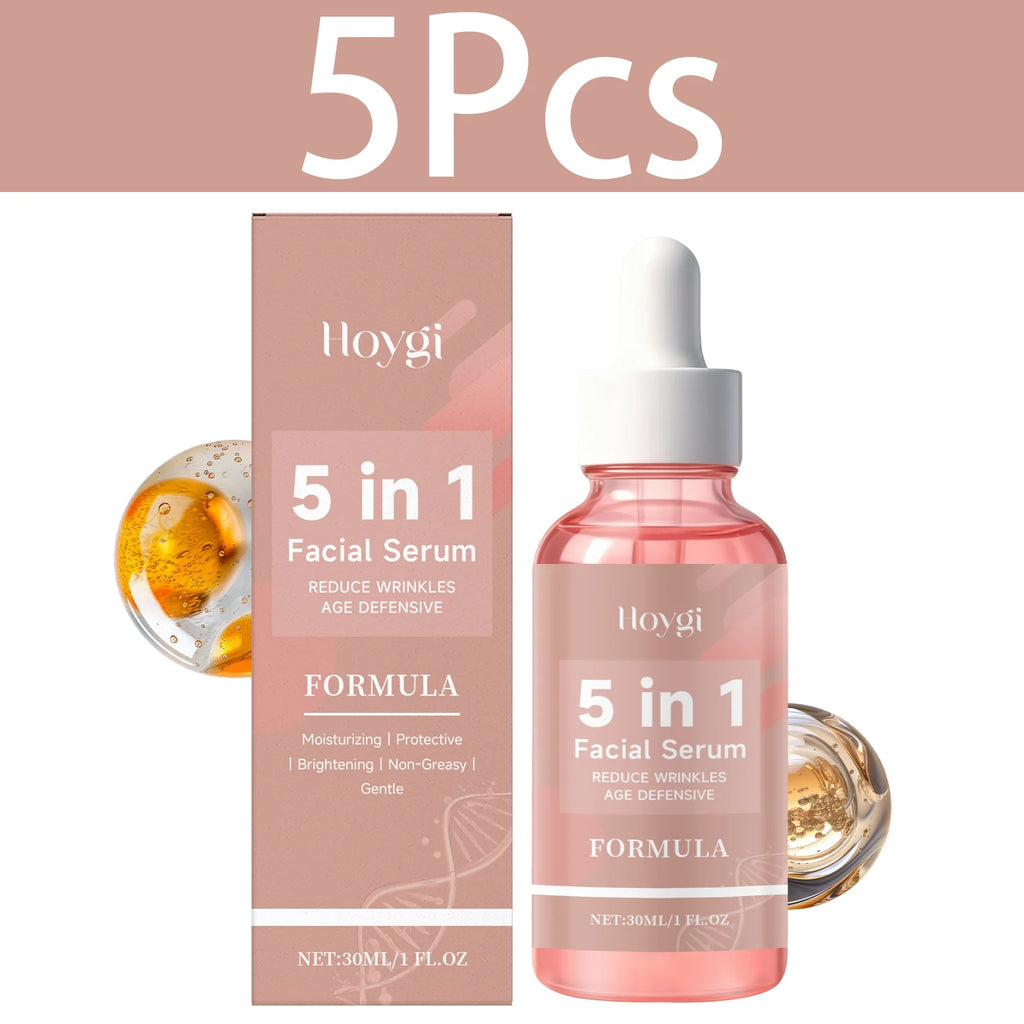 HOYGI Sérum Visage 5-en-1 – Vitamine E Collagène Anti-Rides Raffermissant Hydratant Éclat Pores