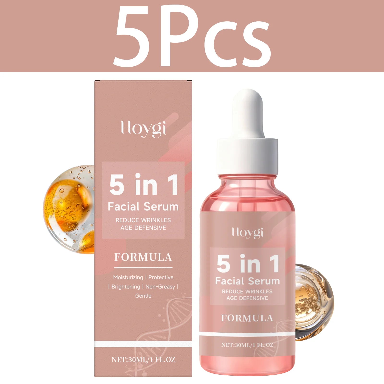 HOYGI Sérum Visage 5-en-1 – Vitamine E Collagène Anti-Rides Raffermissant Hydratant Éclat Pores