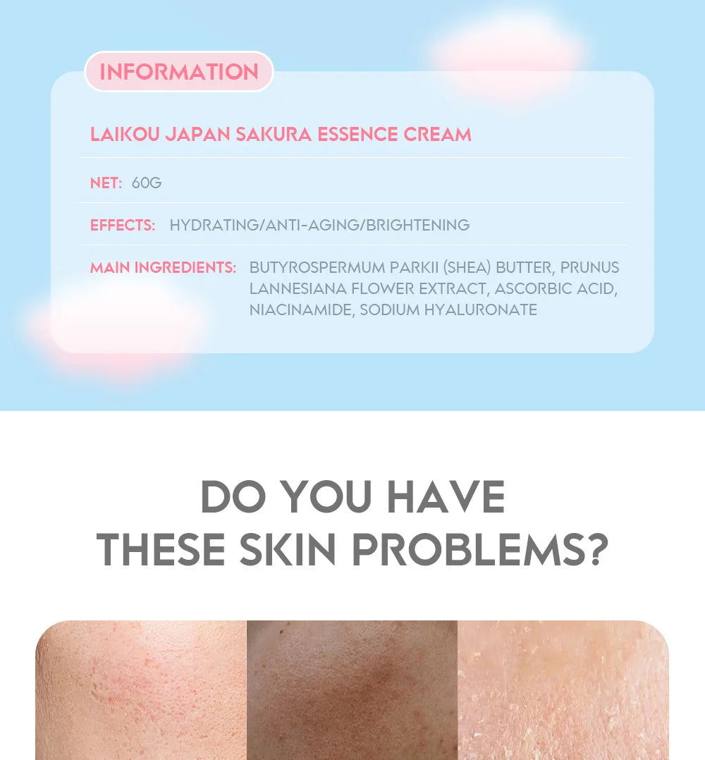 Crème Visage Sakura Laikou 60g – Fleur de Cerisier Hydratante Anti-Rides Anti-Âge Éclat