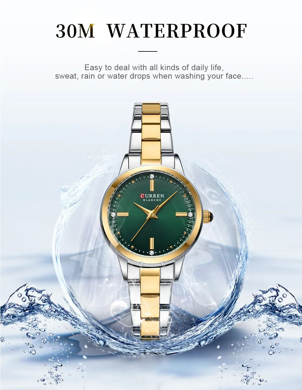 Montre Femme Luxe CURREN Dorée Quartz Acier Inoxydable – Étanche Élégante Minimaliste