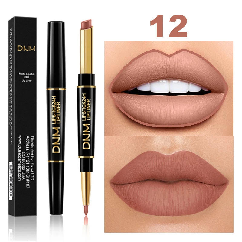 Crayon Lèvres 2-en-1 Mat – Rouge à Lèvres & Contour | Waterproof Longue Tenue