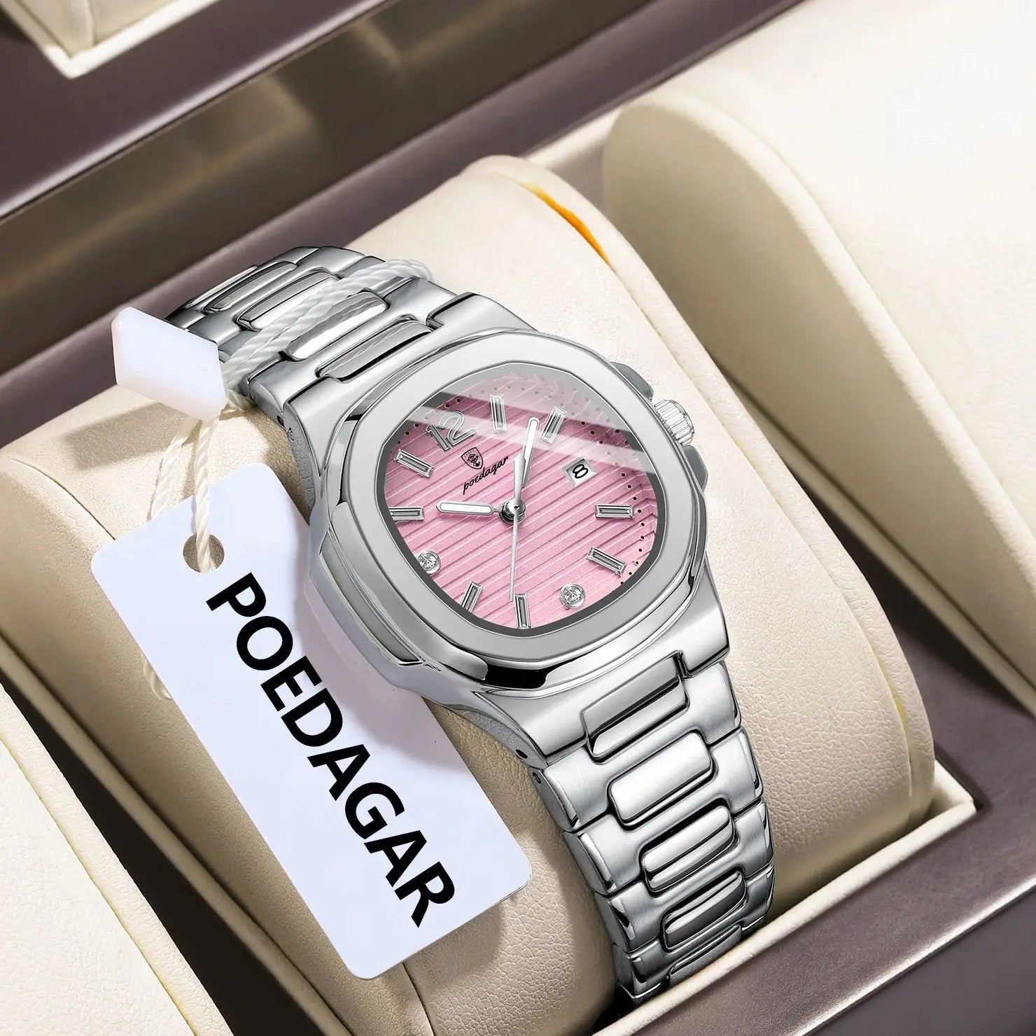 Montre Femme POEDAGAR Carrée Fashion Quartz – Lumineuse Étanche Date Luxe Haute Qualité
