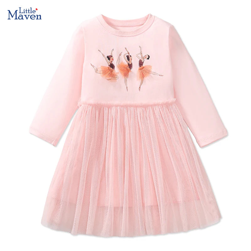 Robe Fille Manches Longues Coton Imprimé Danseuse Ballet – Tenue Automne Enfant 2-7 Ans