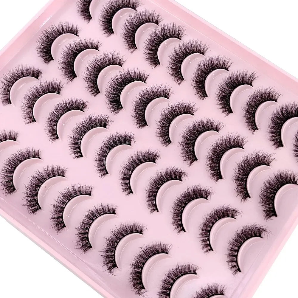 Lot 20 Paires Faux Cils Naturels 3D Vison – Extension Cils Longue Tenue | Maquillage Regard Envoûtant