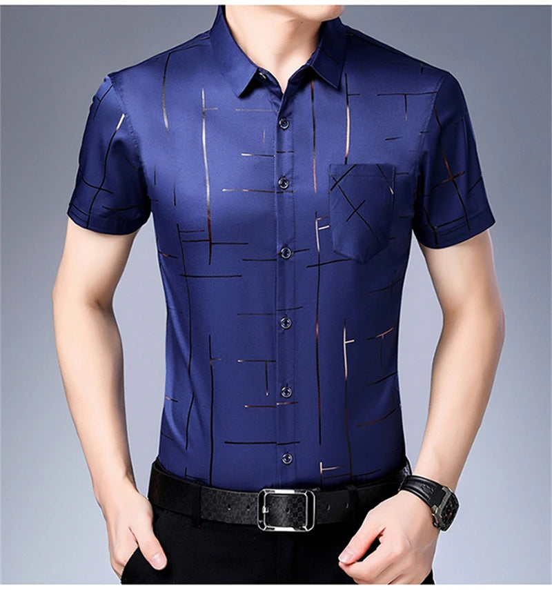 Chemise Homme Business Casual Manches Courtes Sans Repassage Anti-Froissé Confortable Polyvalente Élégante Intemporelle Fashion – Chemise Premium Sans Repassage Anti-Froissé Business Casual | Mode Homme Business Premium
