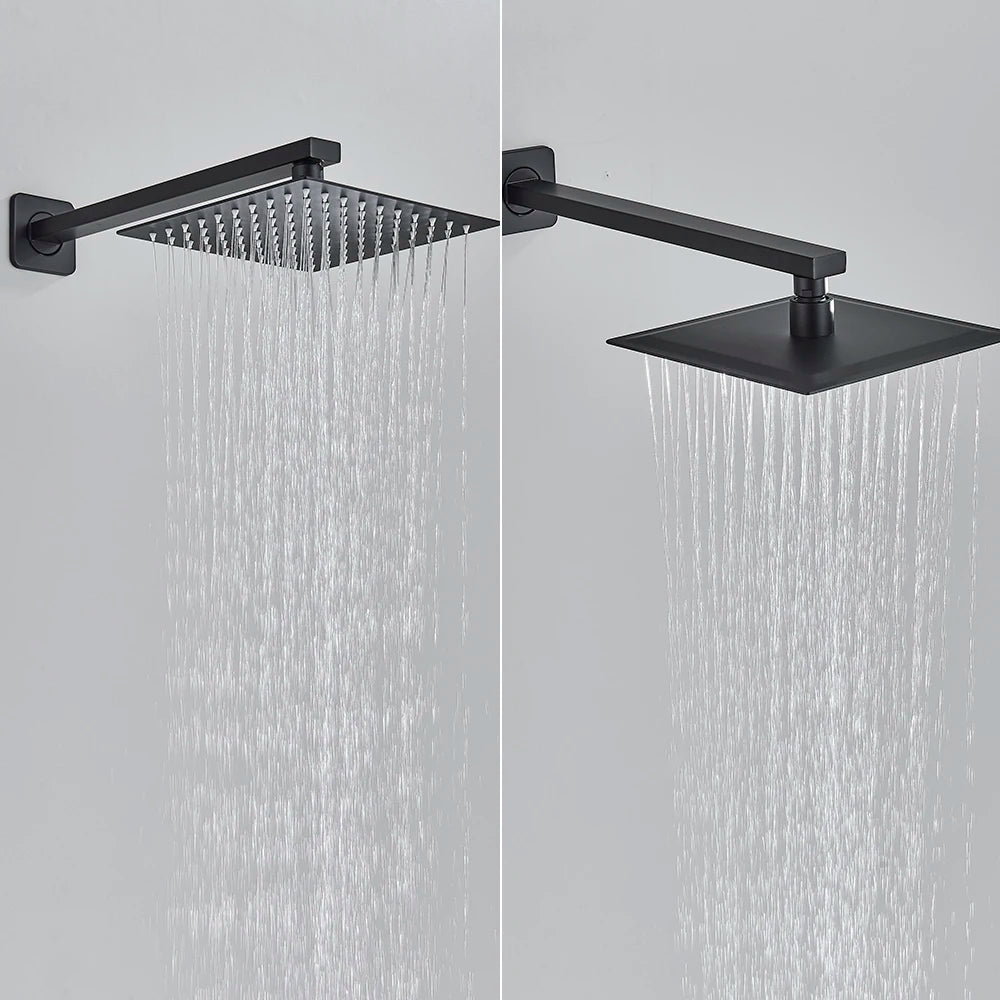 Ensemble Douche Encastré Noir Mat – 2-3 Voies, Mitigeur Caché, Pommeau Pluie | Salle de Bain Design