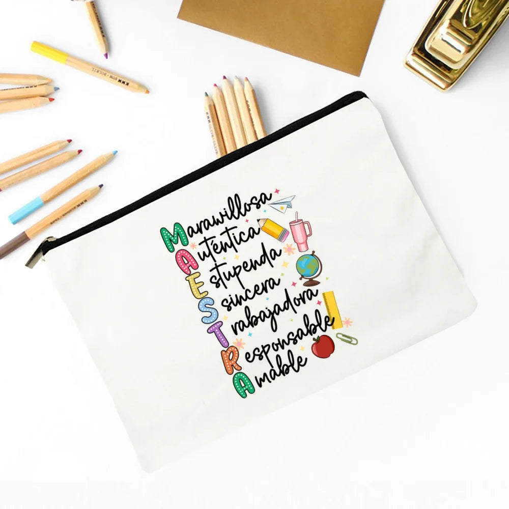 Trousse Maquillage Maestra Imprimé Coeur Espagnol – Organisateur Voyage & Crayon | Cadeau Enseignante