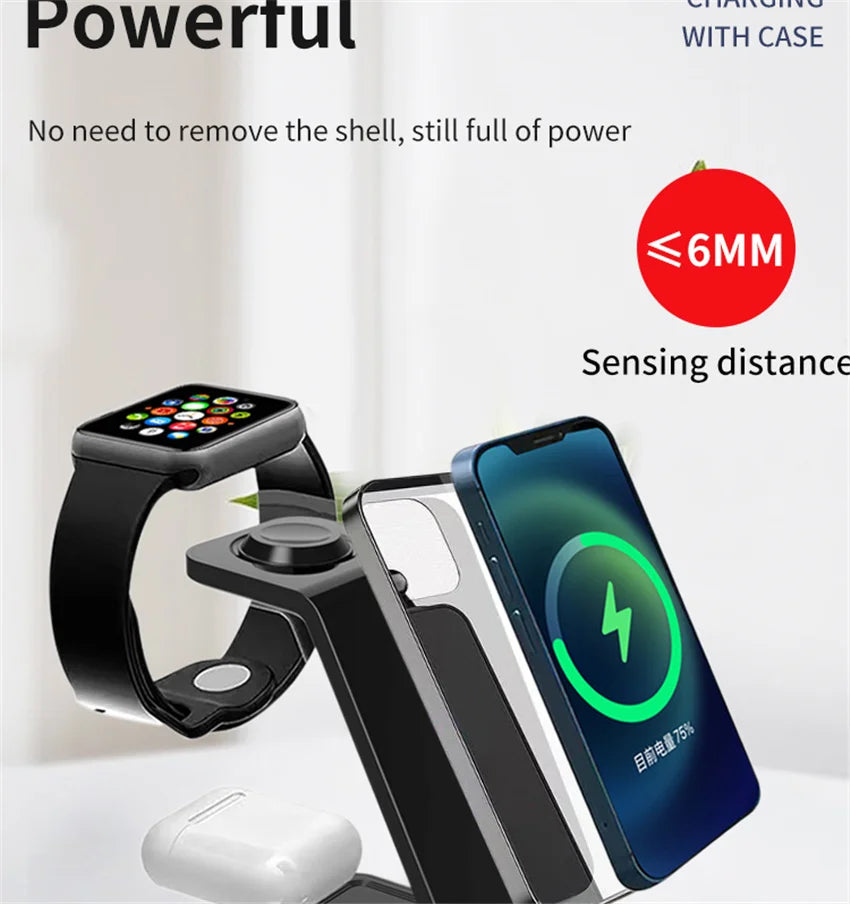 Chargeur 3-en-1 Stand Charge Rapide – iPhone 17-12 Apple Watch 6-8 iWatch AirPods Pro