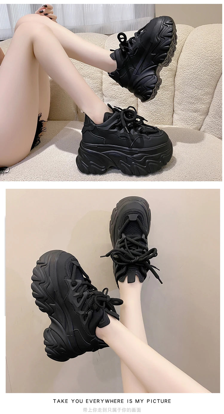 Sneakers Mesh Wedge 8.5cm Femme Chunky 2025 – Plateforme Respirante Talon Caché Été