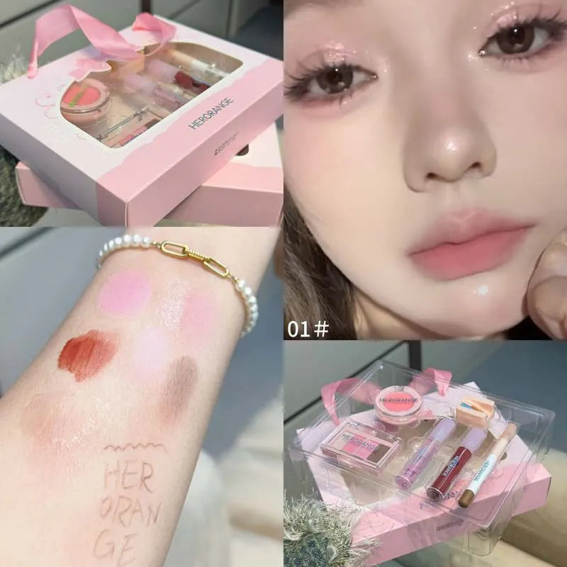 Kit Maquillage Mini 6 Pcs Herorange – Gloss, Lip Tint, Eyeliner, Blush & Fard à Paupières | Waterproof Longue Tenue