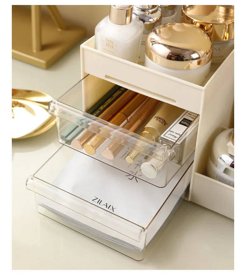 Organisateur Maquillage Transparent Premium à Tiroirs - Coiffeuse, Bureau & Dortoir