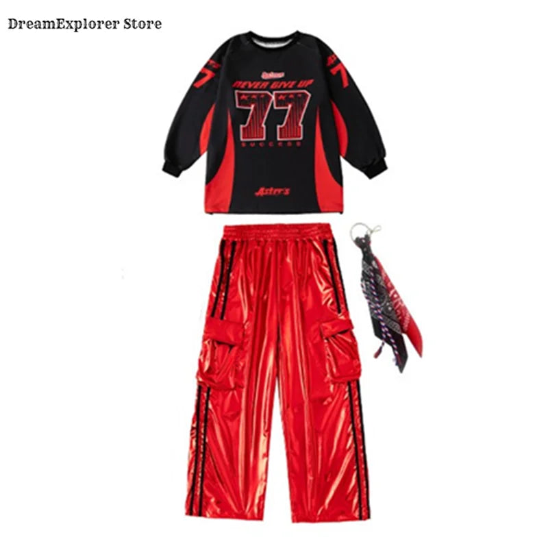 Ensemble Enfant Hip Hop Street Dance K-pop – Sweat Gilet Brillant Cargo Fille Garçon Jazz