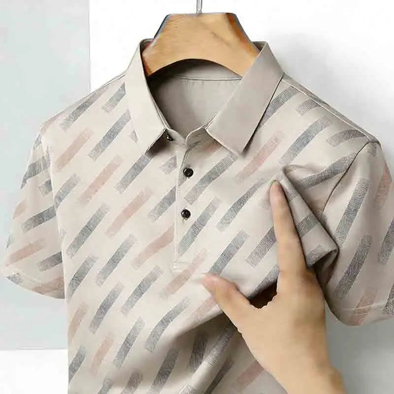 Polo für Herren, modisch, kurze Ärmel, Reverskragen, diagonale Streifen, bedruckt, lässig, Business, Golf, trendig, elegant – Premium Polo gestreift | Herrenmode Business Premium