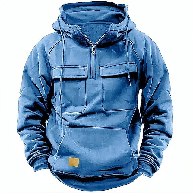 Sweat Tactique Homme Half-Zip Grande Poche – Cargo Pullover Outdoor, Gym & Fitness 2026 | Coupe Ample & Respirant