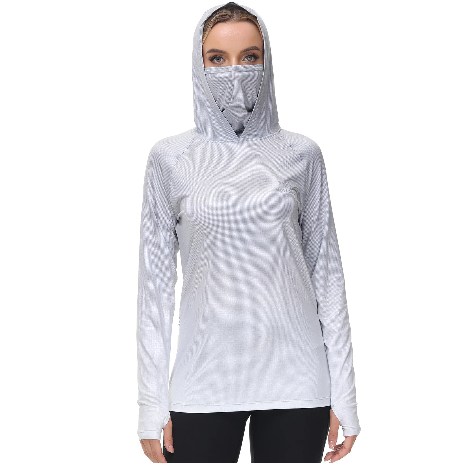 Bassdash Hoodie Anti-UV UPF 50+ Femme – Cache-Visage Intégré & Pouces | Séchage Rapide & Respirant | Pêche, Randonnée & Vélo