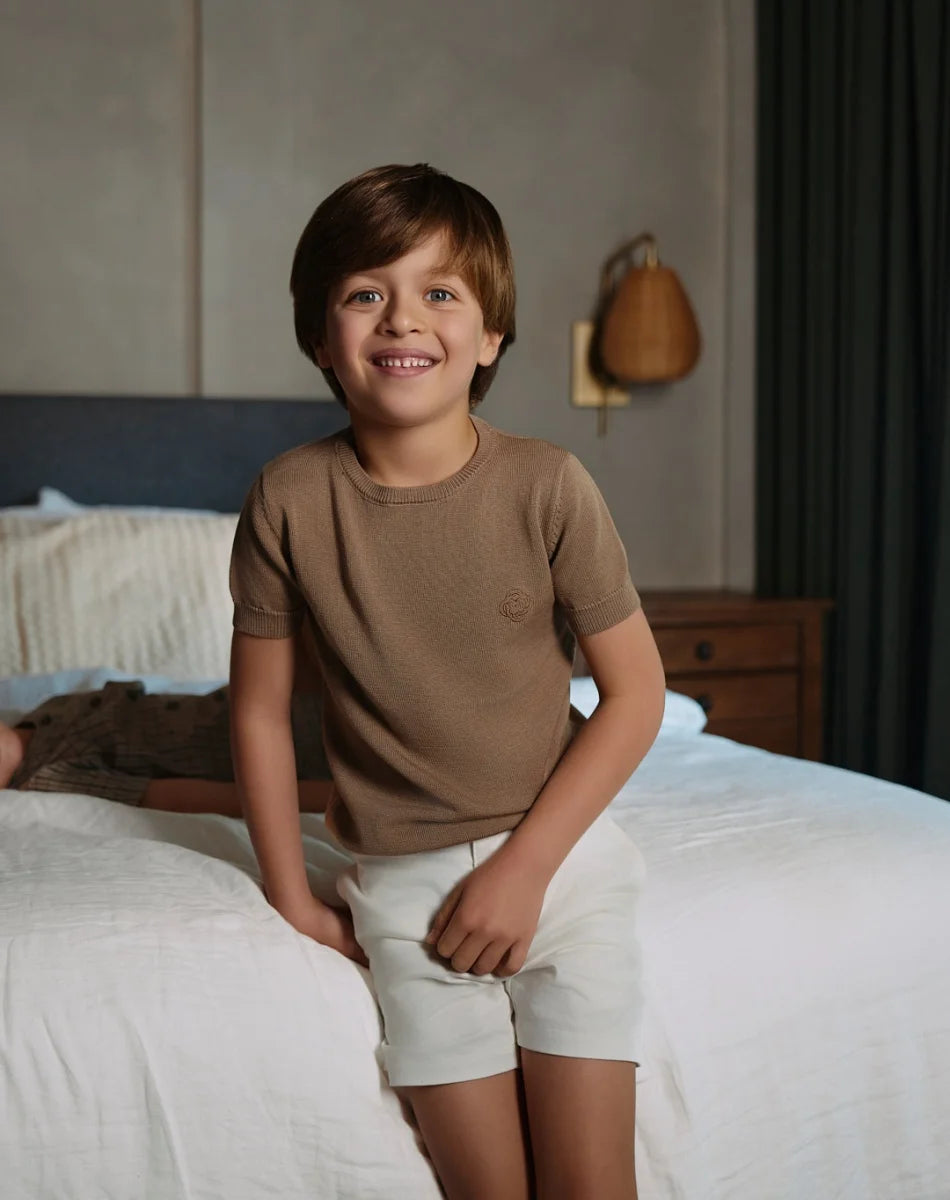 Tenue Assortie Famille – Robe Smockée Carreaux Marron Fille & Pull Tricoté Garçon Collection Heritage