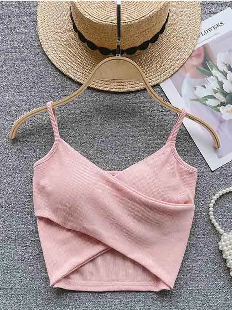 Damen-Trägertop mit unregelmäßigen Trägern, einfarbig, schlank, schick, Y2K – elegantes, lässiges und trendiges Sport-Top