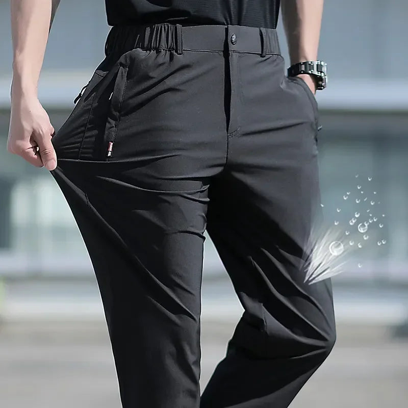 Pantalon Homme Grande Taille Soie de Glace Stretch Respirant Jambe Droite Séchage Rapide Élastique Été Confortable Léger Noir Jusqu'à 6XL – Pantalon Premium Grande Taille Soie de Glace Stretch Été | Mode Homme Grande Taille Premium