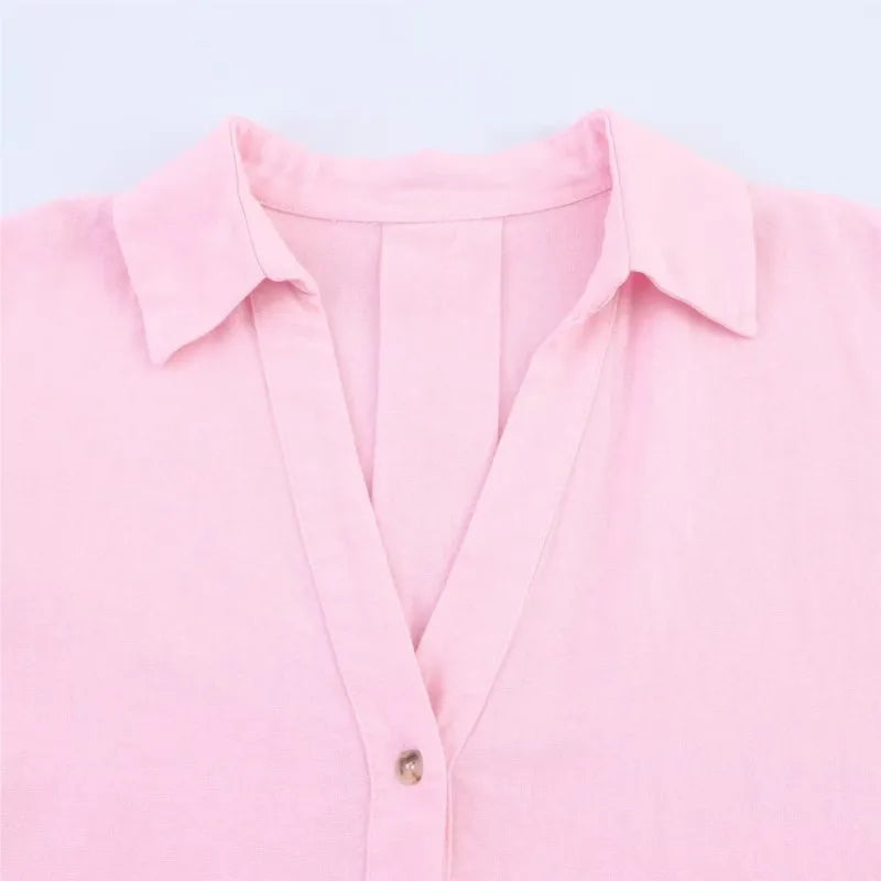 Chemise Femme Manches Larges Col Johnny – Ourlet Asymétrique & Boutons | Style Casual Chic Printemps