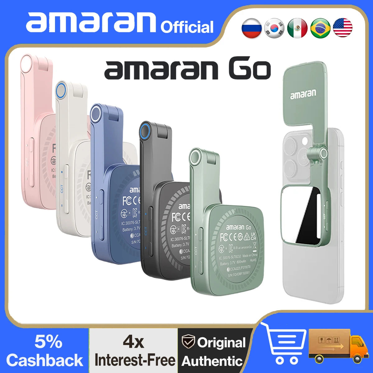 Lampe Selfie Magnétique amaran Go – Rechargeable Portable avec Miroir | Maquillage, Vidéo & TikTok