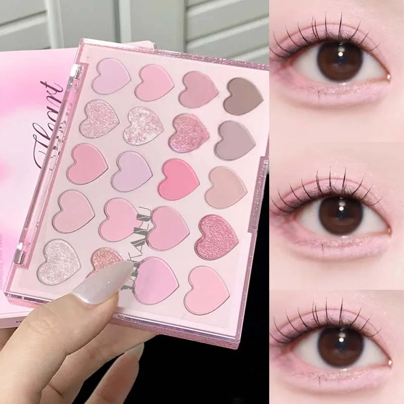 Palette Fard à Paupières 20 Couleurs Forme Cœur Sweet Pink – Perle Glitter Violet & Rose | Blush Illuminateur Coréen