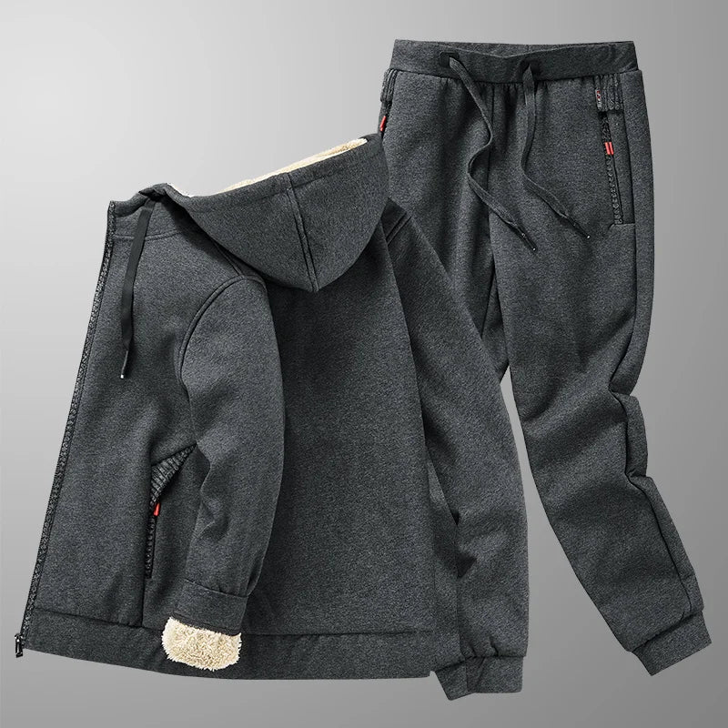 Ensemble Homme Cashmere Tracksuit Hiver – Veste + Pantalon Polaire Épaisse Capuche Chaud