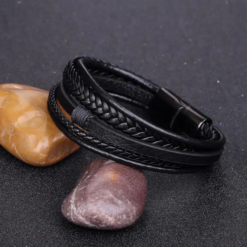 Bracelet Cuir Multi-Rangs Symbole Infini Acier Inoxydable Homme – Style Punk & Biker Authentique | Bijou Homme Streetwear Cadeau Mode Premium