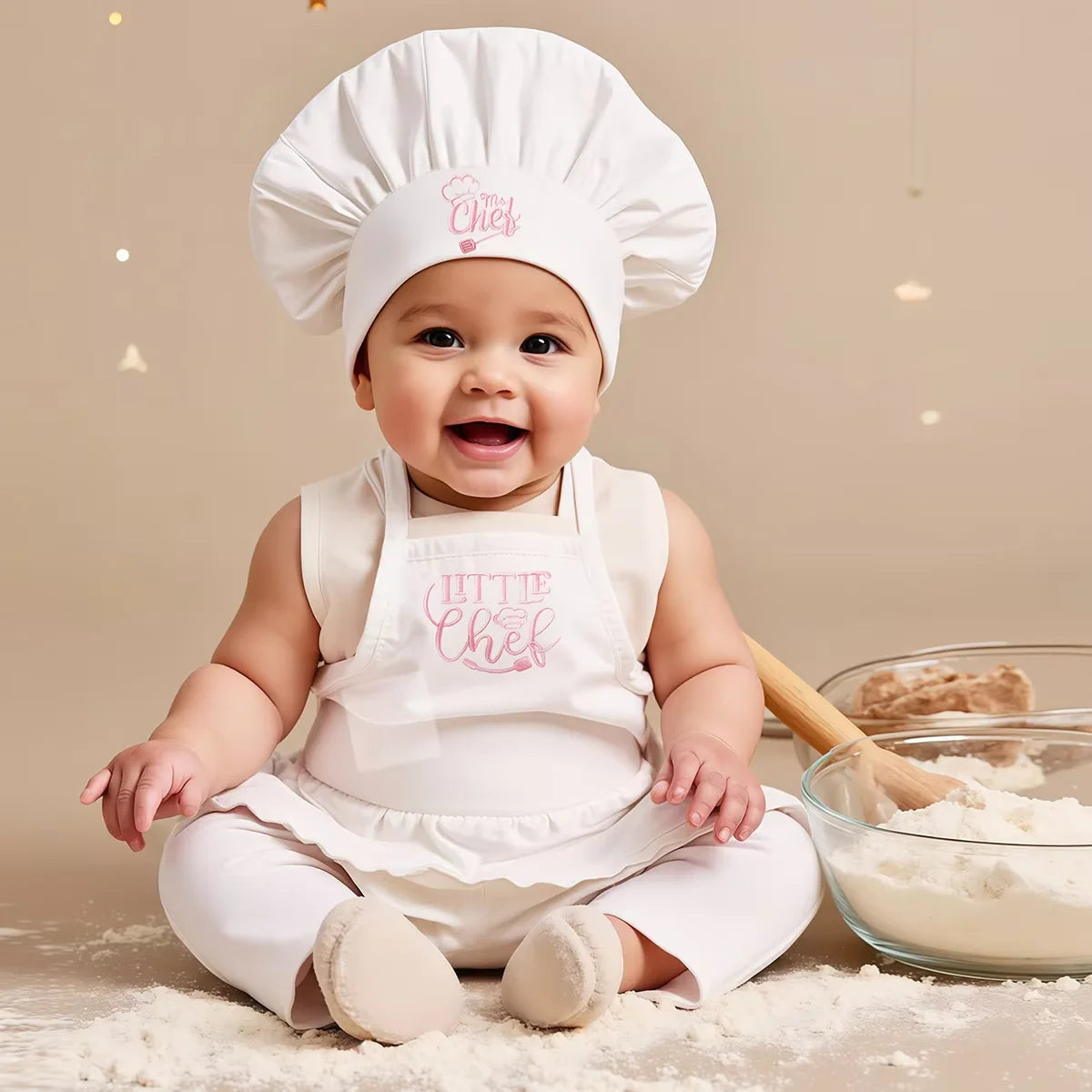 Kit Photo Nouveau-Né Petit Chef – Tablier + Toque Brodés Unisexe Séance Photo Bébé 2 Pièces
