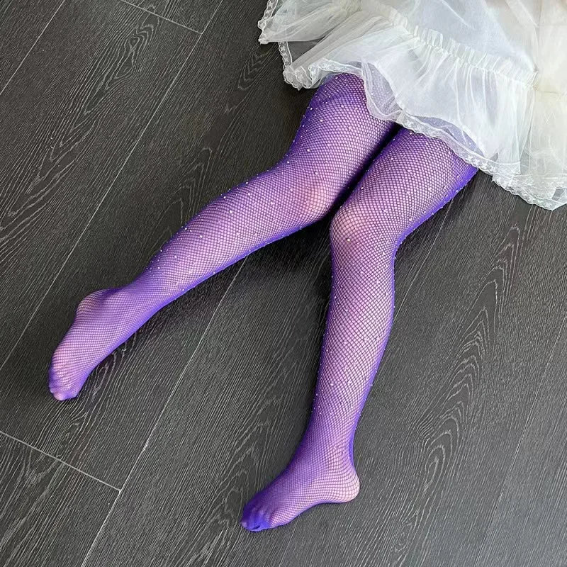 Strass-Netzstrumpfhose für Mädchen – Elastische Netzstrümpfe für Kinder, Damenmode, Trend