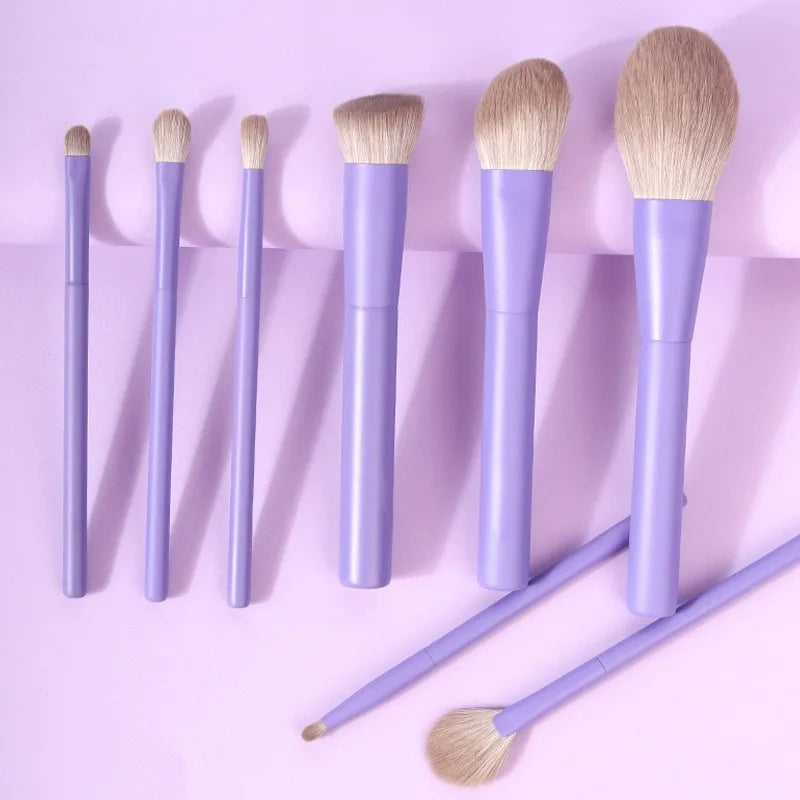 Set 8 Pinceaux Maquillage Violet & Rose Vegan – Poils Synthétiques | Fond de Teint, Fards & Poudre | Accessoire Beauté Premium