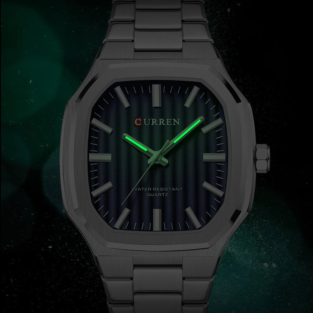Montre Homme CURREN Business Carré Quartz – Acier Inoxydable Lumineux Étanche Classique