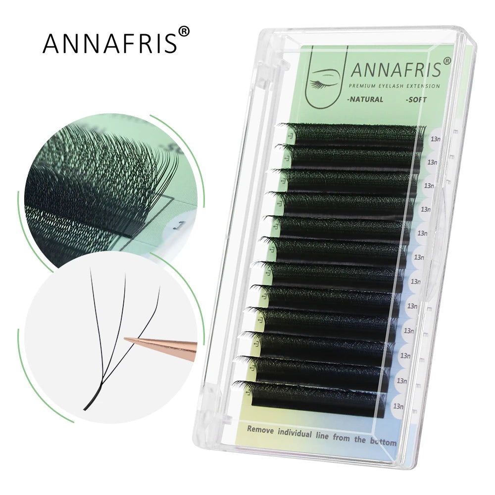 Extensions Cils Individuels ANNAFRIS Korean PBT 8-25mm – Matte Naturel Faux Vison | Fournitures Lashes Professionnel