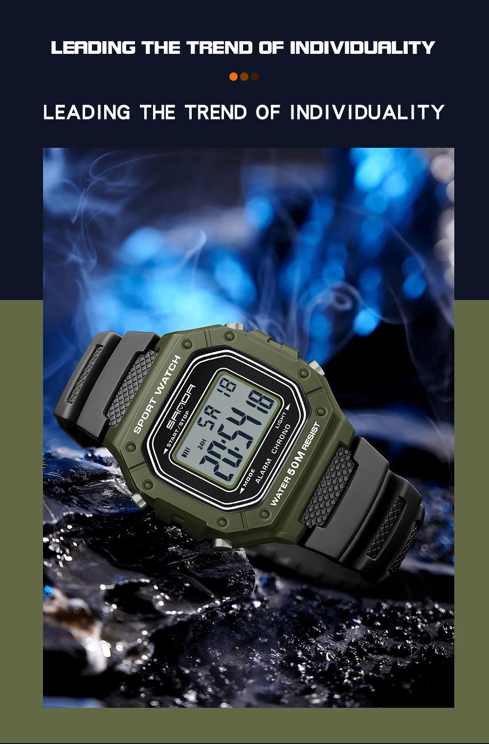 SANDA 2156 Herren Militär Digitaluhr – LED Sport Army Wasserdicht Stoppuhr Großes Zifferblatt