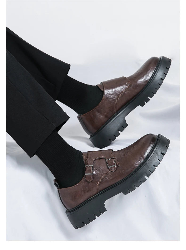 Derby Grasp Leder British Platform Homme – Schnalle Casual High & Low Lederschuhe