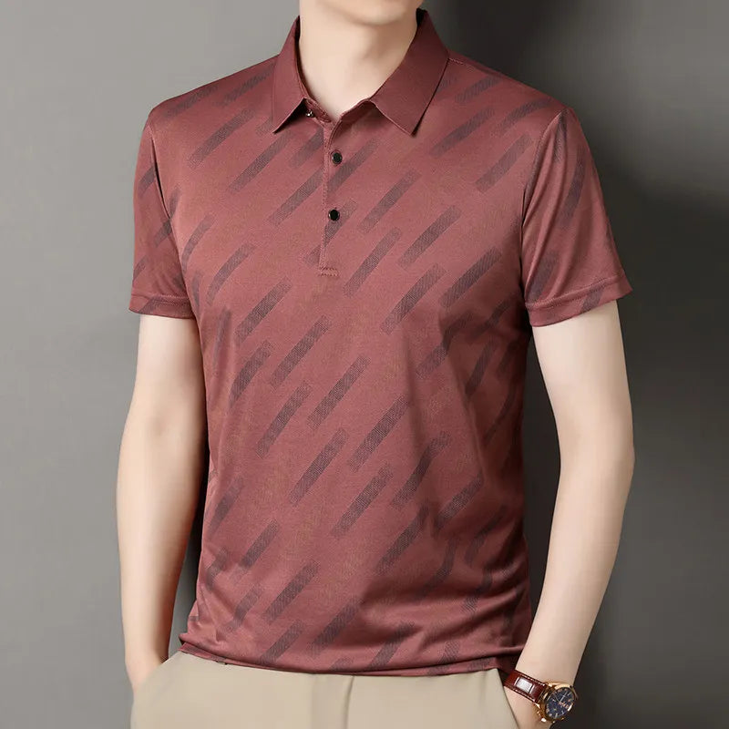 Polo für Herren, modisch, kurze Ärmel, Reverskragen, diagonale Streifen, bedruckt, lässig, Business, Golf, trendig, elegant – Premium Polo gestreift | Herrenmode Business Premium