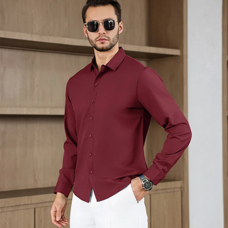 Herren Business Casual Hemd Langarm Einfarbig Bügelleicht – Bequem Ganzjährig Vielseitig | Elegante Herrenmode