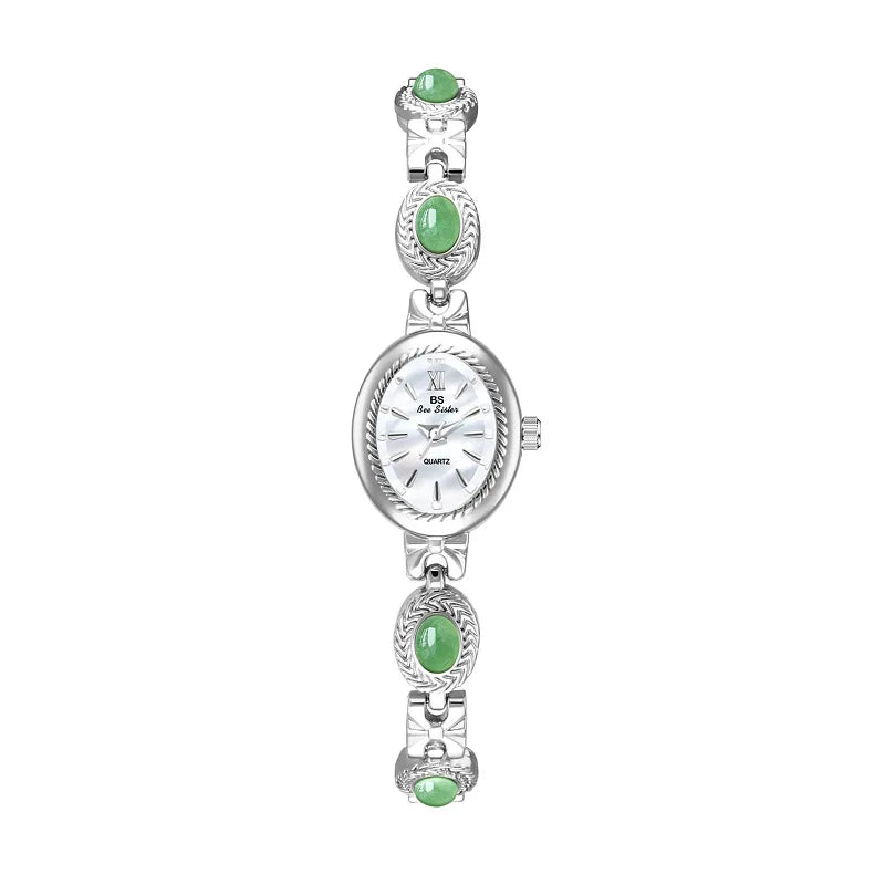 Montre Femme Luxe Jade Bracelet Quartz Dorée – Élégante Fashion Cadeau Idéal