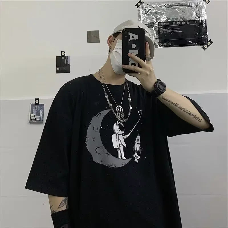 T-Shirt Unisexe Gothic Skull Oversize Loose Été – Streetwear Dark Anime Y2K Manches Courtes Tendance | Mode Homme & Femme