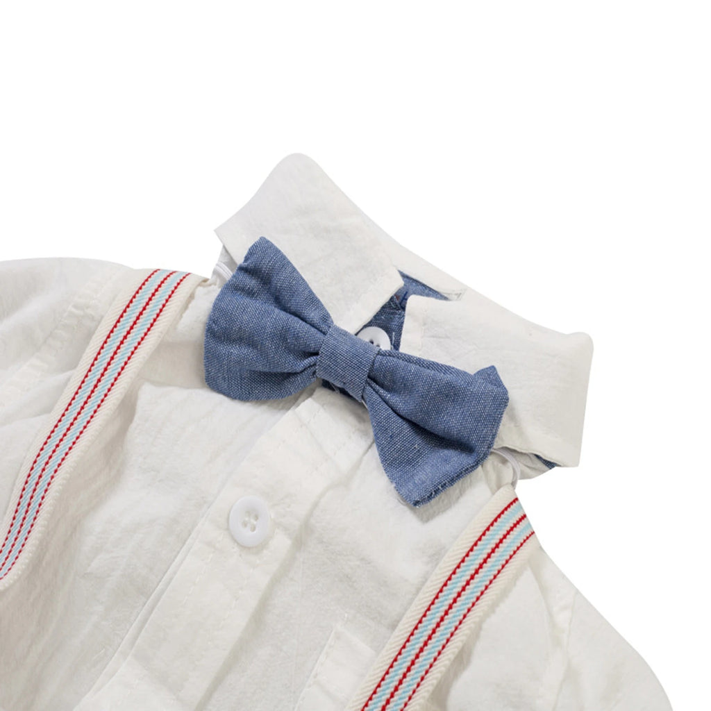 Ensemble Gentleman Garçon Bébé – Chemise Boutons Col Revers + Salopette Bretelles Été Casual Chic