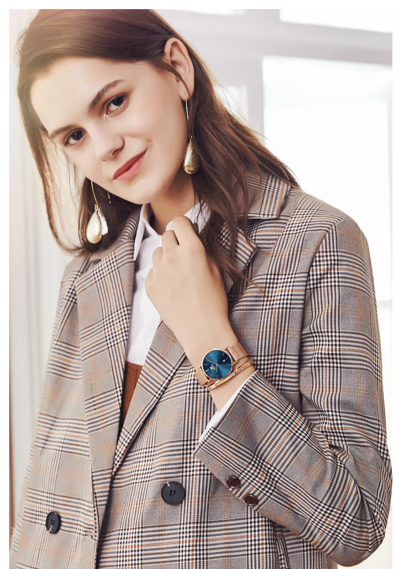 OLEVS Damenuhr Quarz Wasserdicht Luxus Edelstahl Roségold Elegant Geschenkbox Inklusive | OLEVS Damen Luxus Roségold Premium Uhr