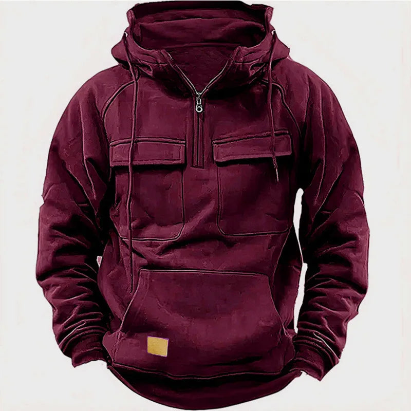 Sweat Tactique Homme Half-Zip Grande Poche – Cargo Pullover Outdoor, Gym & Fitness 2026 | Coupe Ample & Respirant