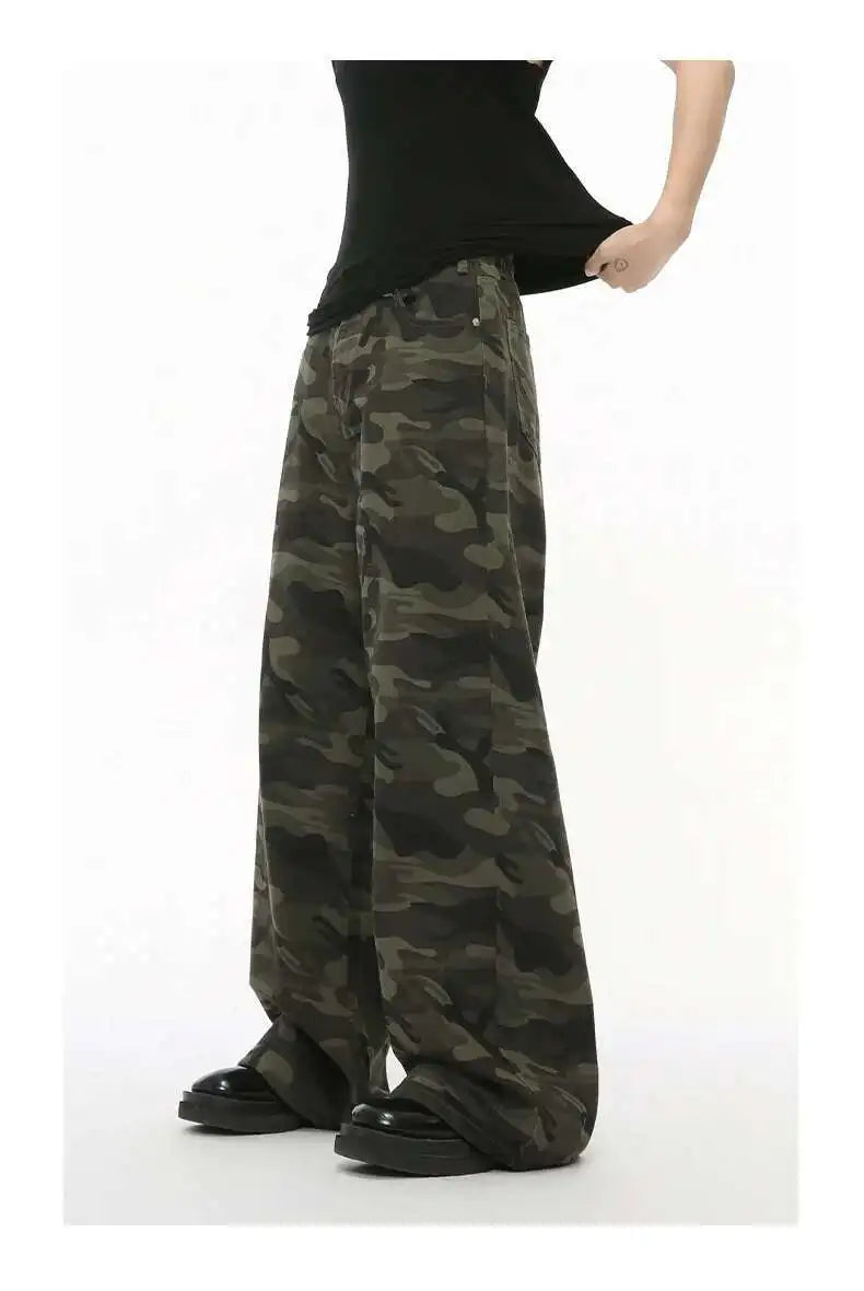 Jean für Herren, Camouflage, Vintage, Washed, weites Bein, Denim, Loose Fit, Casual, Herbst Winter, Hellblau, Streetwear, Trend, Komfortabel – Premium Camo Wide Leg Jeans | Herrenmode Denim Premium Streetwear