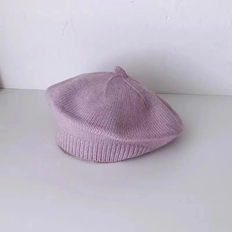 Béret Tricoté Enfant Couleur Unie – Bonnet Peintre Chaud Automne Hiver Fille Garçon Tendance